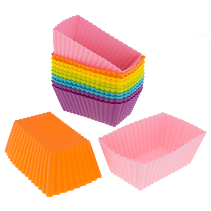 12-Pack Silicone Mini Rectangle Reusable Baking Cup, Six Vibrant Colors