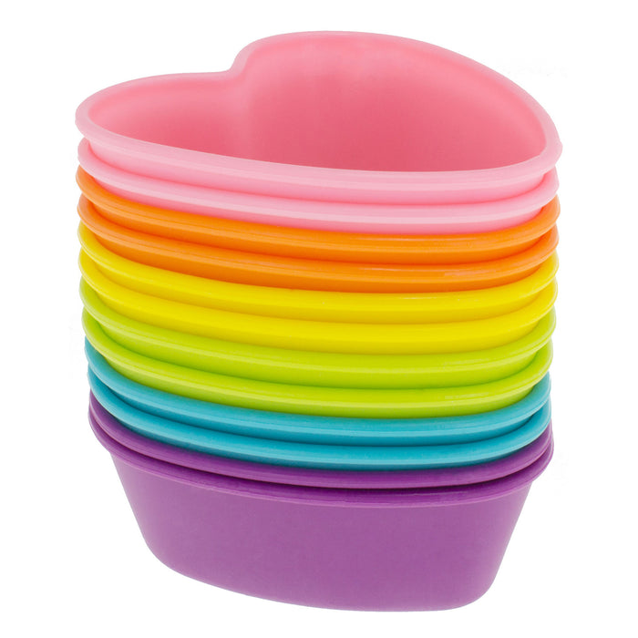 12-Pack Silicone Heart Reusable Baking Cup, Six Vibrant Colors
