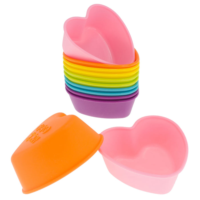 12-Pack Silicone Heart Reusable Baking Cup, Six Vibrant Colors