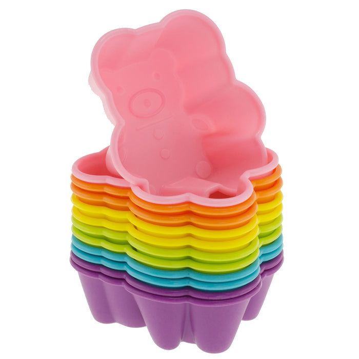 12-Pack Silicone Bear Reusable Baking Cup, Six Vibrant Colors