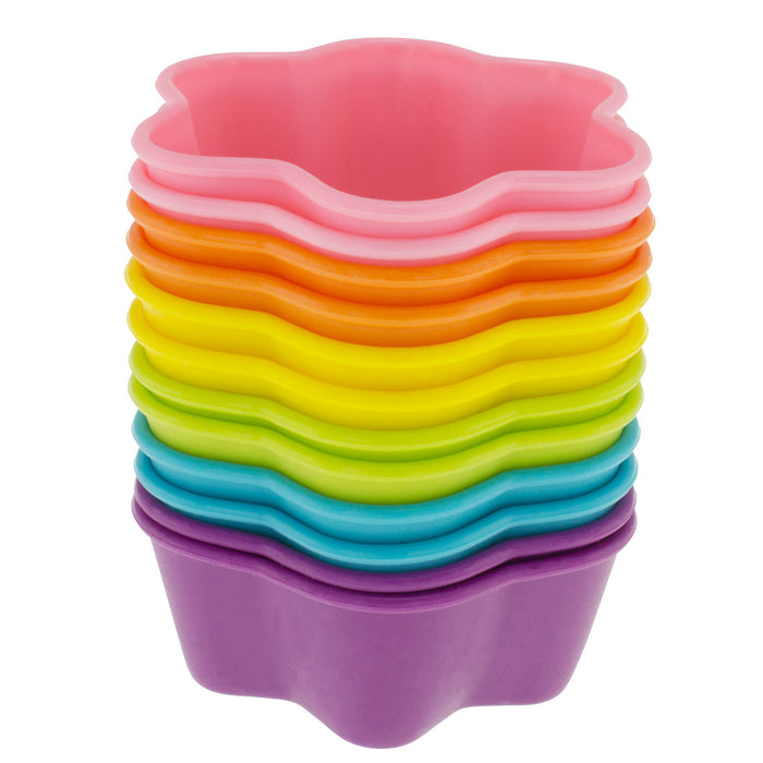 12-Pack Silicone 6-Star Reusable Baking Cup, Six Vibrant Colors