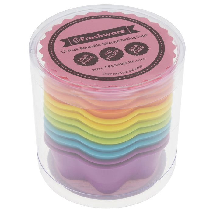 12-Pack Silicone 6-Star Reusable Baking Cup, Six Vibrant Colors