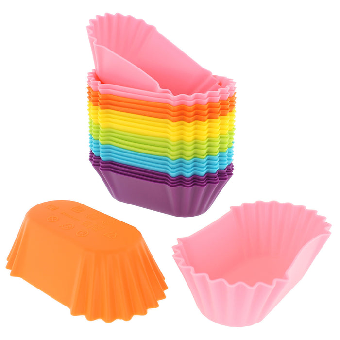 24-Pack Silicone Jumbo Rectangle Round Reusable Cupcake and Muffin Baking Cup, Six Vibrant Colors