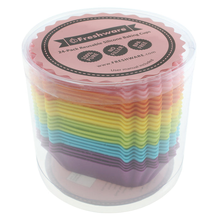 24-Pack Silicone Jumbo Rectangle Round Reusable Cupcake and Muffin Baking Cup, Six Vibrant Colors