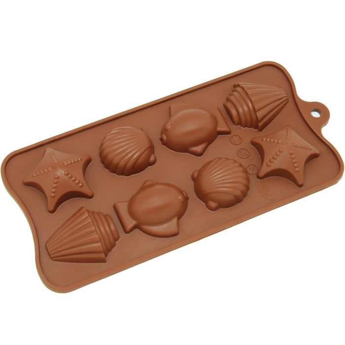 8-Cavity Silicone Seashell, Fish and Seastar Chocolate, Candy and Gummy Mold