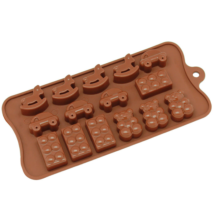 15-Cavity Silicone Toy, Car, Block and Bear Chocolate, Candy and Gummy Mold