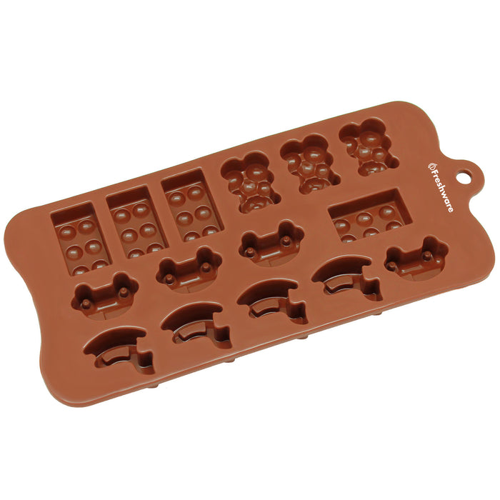 15-Cavity Silicone Toy, Car, Block and Bear Chocolate, Candy and Gummy Mold