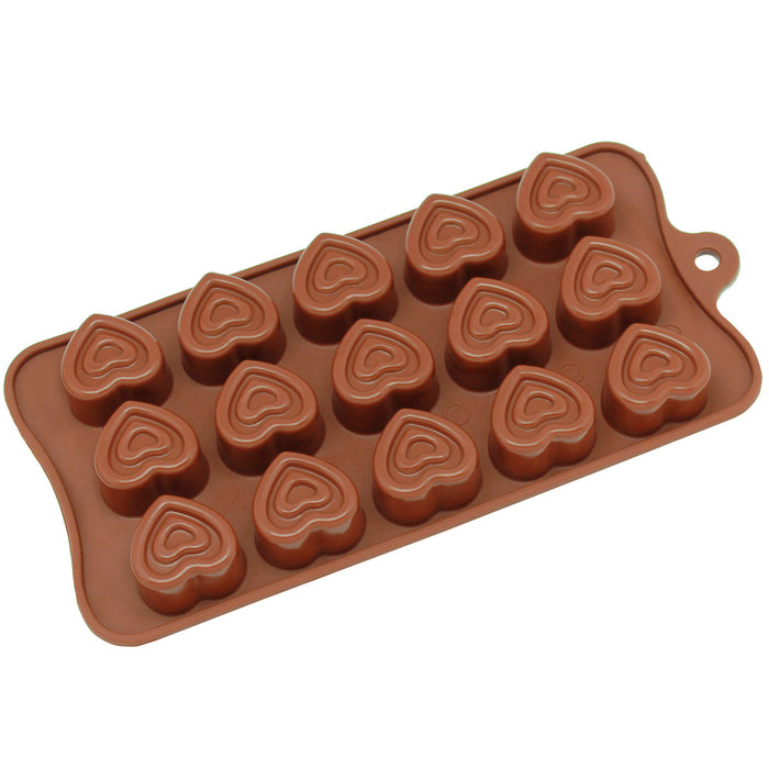 15-Cavity Silicone Valentine Double Heart Chocolate, Candy and Gummy Mold