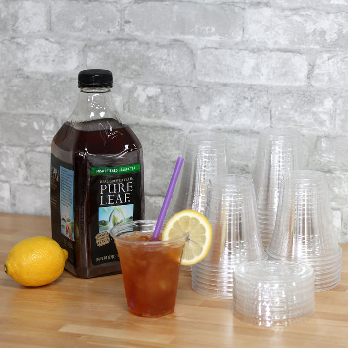 Freshware Clear Plastic Cups with Flat Lids (12oz, 100 Sets)