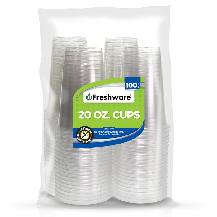 Freshware Plastic Clear Cup (20oz, 100 Pieces)
