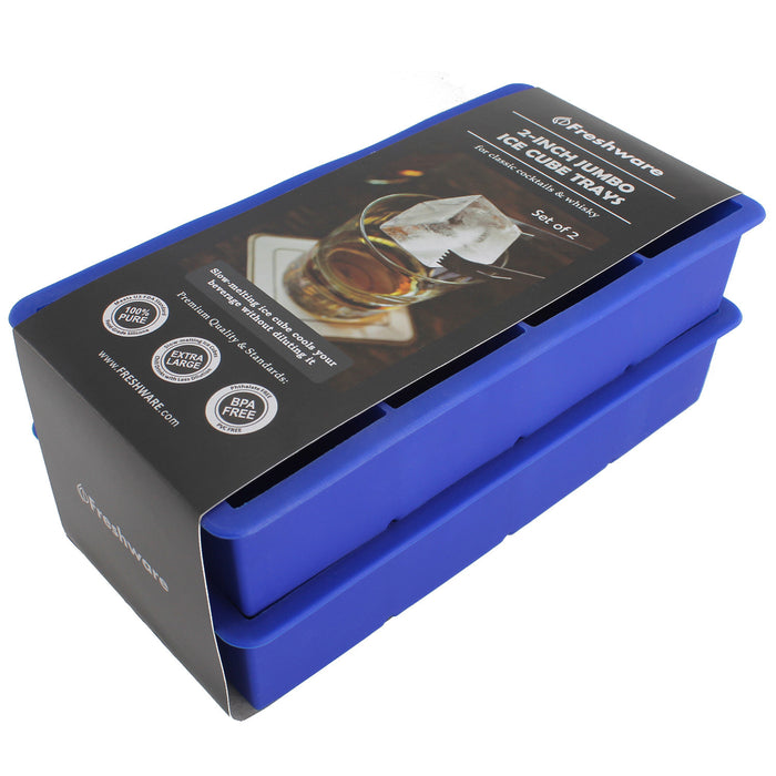 8-Cavity Jumbo 2-Inch Cube Silicone Ice Tray, Blue, Pack of 2