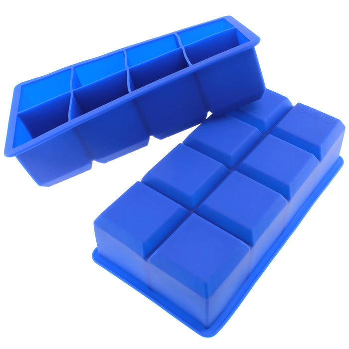 8-Cavity Jumbo 2-Inch Cube Silicone Ice Tray, Blue, Pack of 2