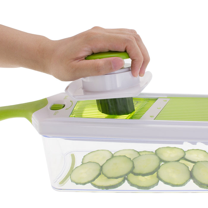 7-in-1 Onion, Vegetable, Fruit and Cheese Chopper with Mandoline Slicer and Storage Lid