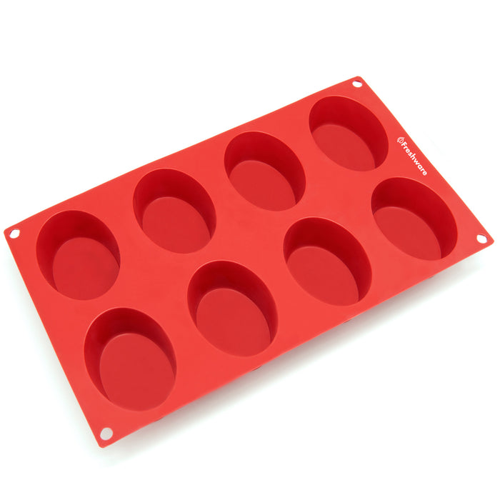 8-Cavity Silicone Oval Muffin, Cupcake, Brownie, Cornbread, Cheesecake, Panna Cotta, Pudding, Jello Shot and Soap Mold