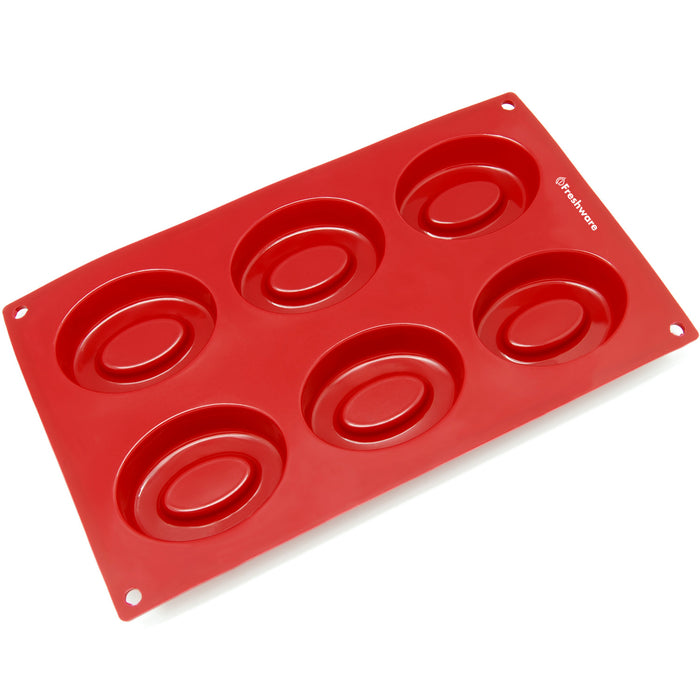6-Cavity Silicone Double Oval Muffin, Brownie, Cornbread, Cheesecake, Panna Cotta, Pudding, Jello Shot and Soap Mold