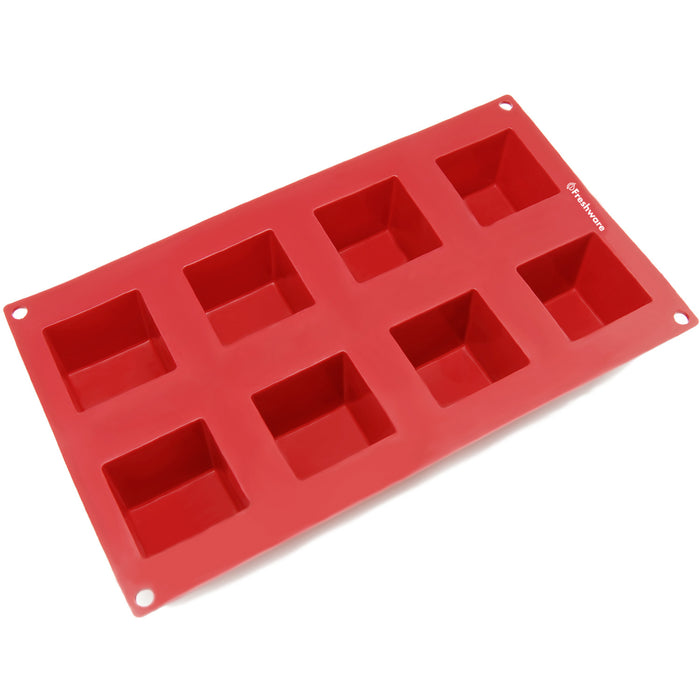 8-Cavity Silicone Square Cube Muffin, Brownie, Cornbread, Cheesecake, Panna Cotta, Pudding, Jello Shot and Soap Mold