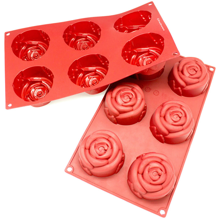 6-Cavity Silicone Rose Muffin, Cupcake, Brownie, Cornbread, Cheesecake, Panna Cotta, Pudding, Jello Shot and Soap Mold