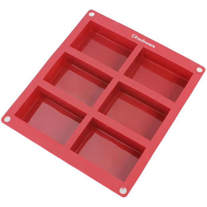 Freshware SP-100RD 6-Cavity Rectangle Premium Silicone Soap Bar and Resin Mold