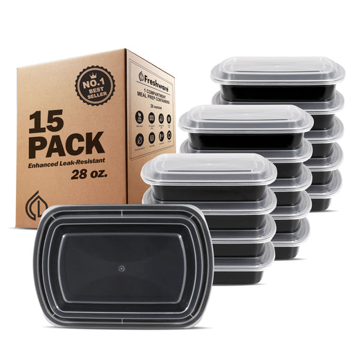 Box Adult Lunch Box (4 Pack), 4-Compartment Meal Prep Container for Kids,  Reusable Food Storage Containers with Transparent Lids, No BPA,  Microwaveable 
