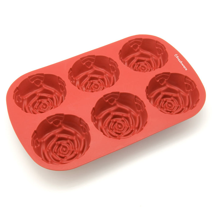 Freshware Silicone Cupcake Liners / Baking Cups - 12-Pack Muffin Molds,  Flower, Red and Black Colors