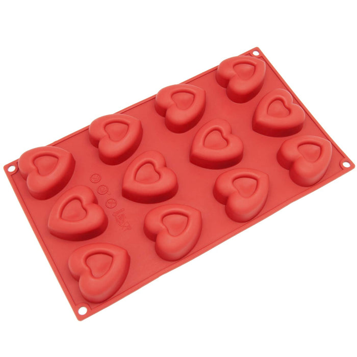 Freshware Silicone Molds, Reusable Cupcake Baking Pan, Non-Stick Muffin Cups Cake Molds, Silicone Bakeware and Soap Molds (Small Dimple Heart [12 Cup])